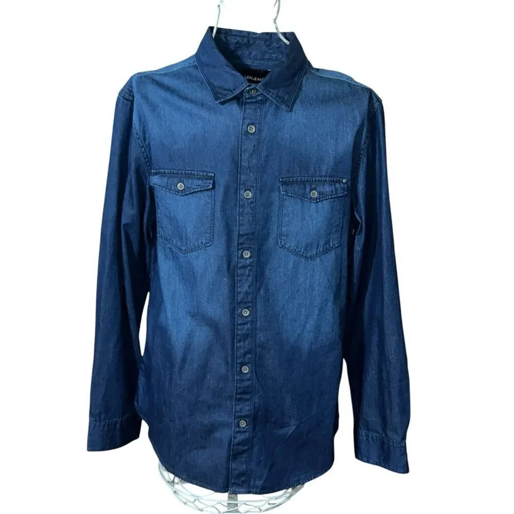 Nice Calvin Klein Jeans Men's Collection Long Sleeve Basic Denim Shirt, Worn Ind